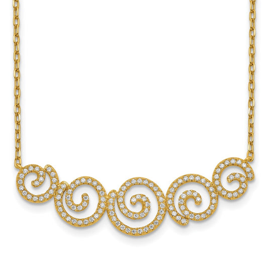 Sterling Shimmer Sterling Silver Gold-tone Flash gold-plated 133 Stone CZ Swirls Necklace with 2 inch extender QG5621-16