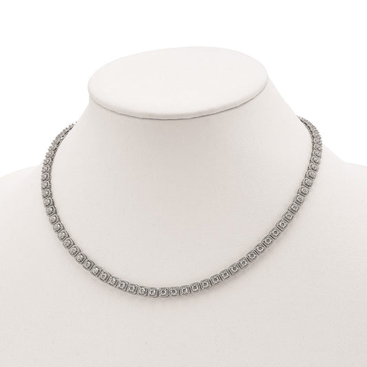 Sterling Shimmer Sterling Silver Rhodium-plated 17 inch 80 Stone CZ Riviera Necklace QG5622-17