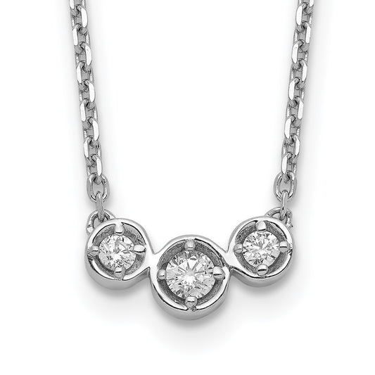 Sterling Shimmer Sterling Silver Rhodium-plated 16 inch 3 Stone CZ Necklace with 2 inch extender QG5632-16