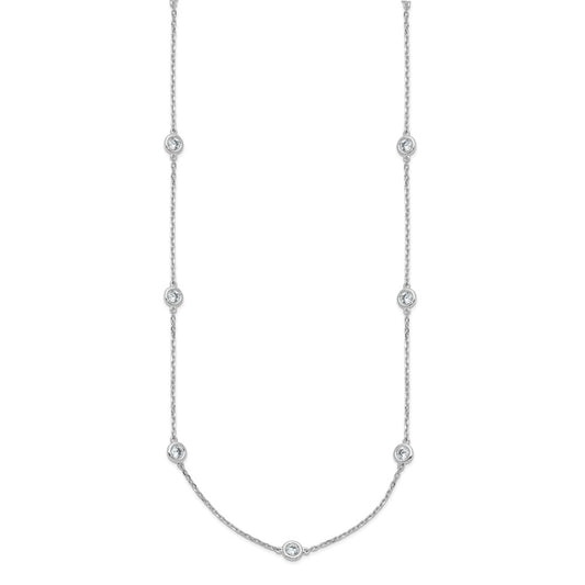 Sterling Shimmer Sterling Silver Rhodium-plated 3mm CZ 15 Stone 15 Station 24 inch NecklaceQG5633