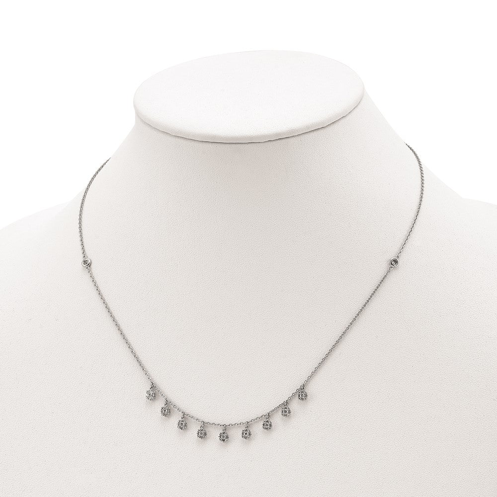 Sterling Shimmer Sterling Silver Rhodium-plated 18 inch 48 Stone 11 Star Stations CZ Necklace QG5634-18
