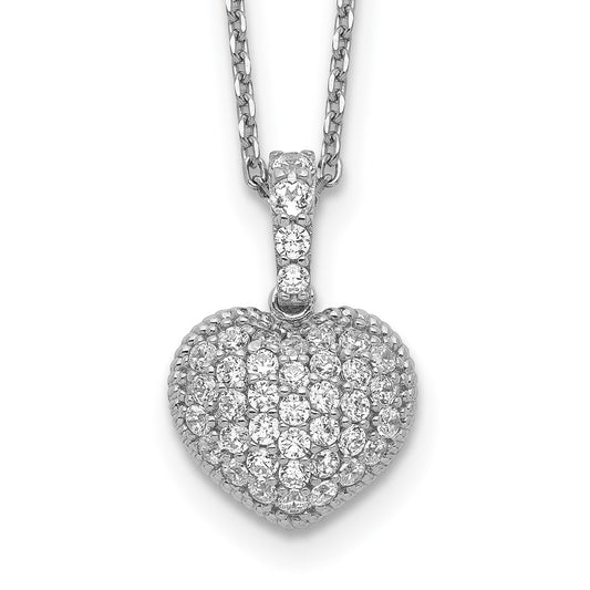 Sterling Shimmer Sterling Silver Rhodium-plated 16 inch 40 Stone Heart CZ Necklace with 2 inch extender QG5638-16