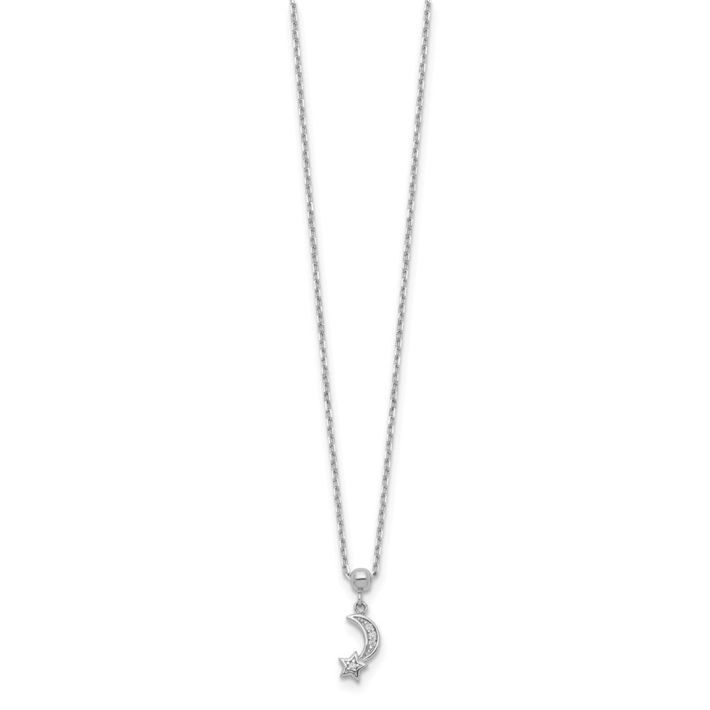 Sterling Shimmer Sterling Silver Rhodium-plated 4 Stone 16 inch Moon and Star CZ Necklace with 2 inch extender QG5644-16