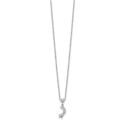 Sterling Shimmer Sterling Silver Rhodium-plated 4 Stone 16 inch Moon and Star CZ Necklace with 2 inch extender QG5644-16
