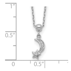 Sterling Shimmer Sterling Silver Rhodium-plated 4 Stone 16 inch Moon and Star CZ Necklace with 2 inch extender QG5644-16
