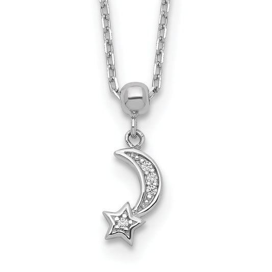 Sterling Shimmer Sterling Silver Rhodium-plated 4 Stone 16 inch Moon and Star CZ Necklace with 2 inch extender QG5644-16