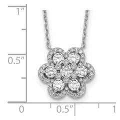 Sterling Shimmer Sterling Silver Rhodium-plated 15.75 inch 55 Stone Flower CZ Necklace with 2 inch extender QG5645-15.75