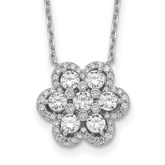 Sterling Shimmer Sterling Silver Rhodium-plated 15.75 inch 55 Stone Flower CZ Necklace with 2 inch extender QG5645-15.75