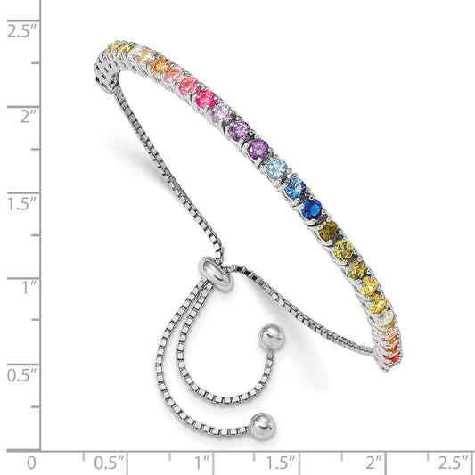 Prizma Sterling Silver Rhodium-plated 3mm Colorful CZ Adjustable Bolo Bracelet QG5659