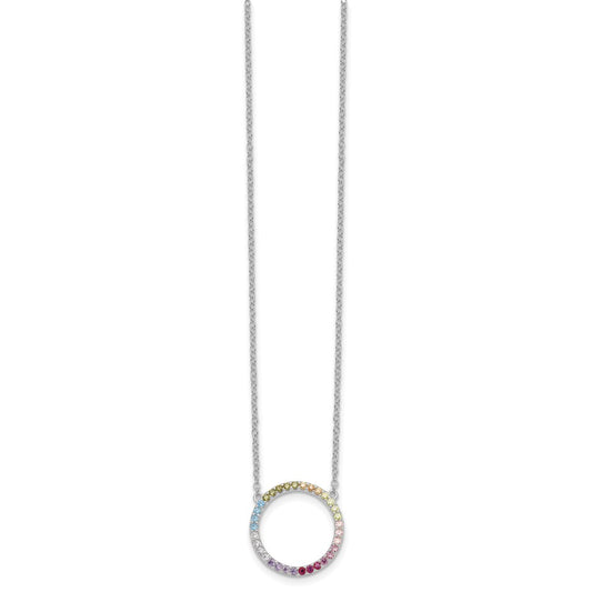 Prizma Sterling Silver Rhodium-plated 16 inch Colorful CZ Open Circle Necklace with 2 inch Extender QG5663-16