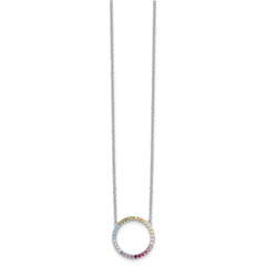 Prizma Sterling Silver Rhodium-plated 16 inch Colorful CZ Open Circle Necklace with 2 inch Extender QG5663-16