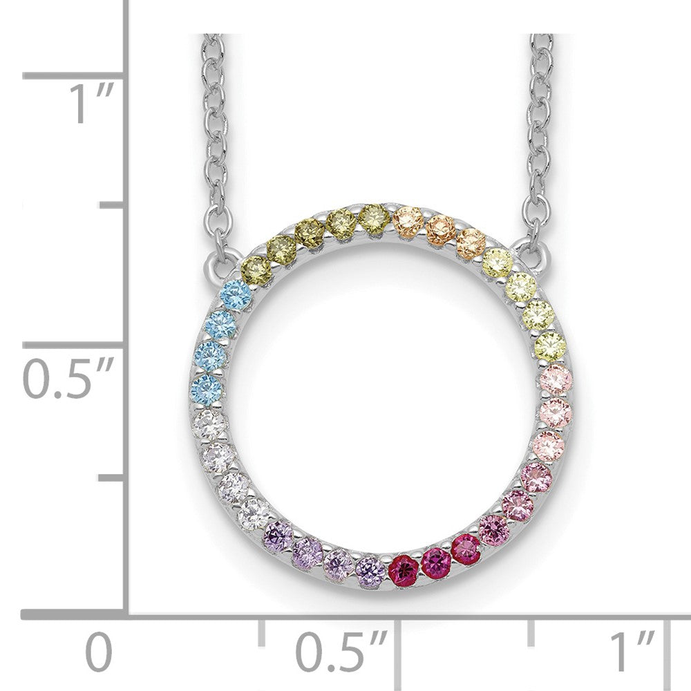 Prizma Sterling Silver Rhodium-plated 16 inch Colorful CZ Open Circle Necklace with 2 inch Extender QG5663-16