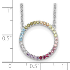 Prizma Sterling Silver Rhodium-plated 16 inch Colorful CZ Open Circle Necklace with 2 inch Extender QG5663-16