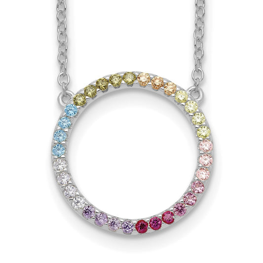 Prizma Sterling Silver Rhodium-plated 16 inch Colorful CZ Open Circle Necklace with 2 inch Extender QG5663-16