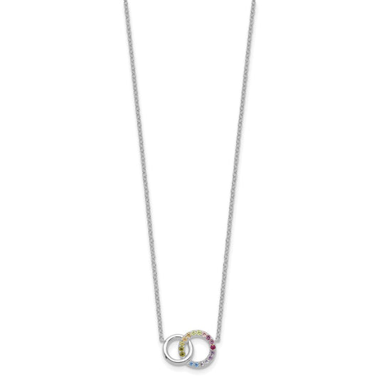 Prizma Sterling Silver Rhodium-plated 16 inch Colorful CZ Intertwined Circle Necklace with 2 inch Extender QG5664-16