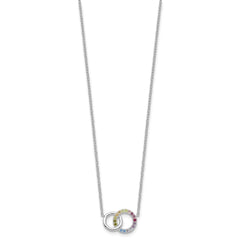 Prizma Sterling Silver Rhodium-plated 16 inch Colorful CZ Intertwined Circle Necklace with 2 inch Extender QG5664-16