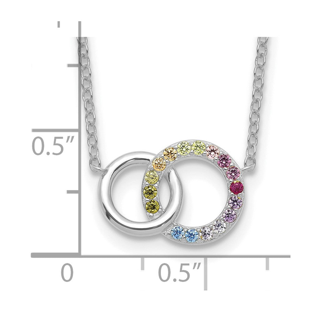Prizma Sterling Silver Rhodium-plated 16 inch Colorful CZ Intertwined Circle Necklace with 2 inch Extender QG5664-16