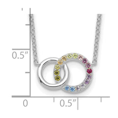 Prizma Sterling Silver Rhodium-plated 16 inch Colorful CZ Intertwined Circle Necklace with 2 inch Extender QG5664-16