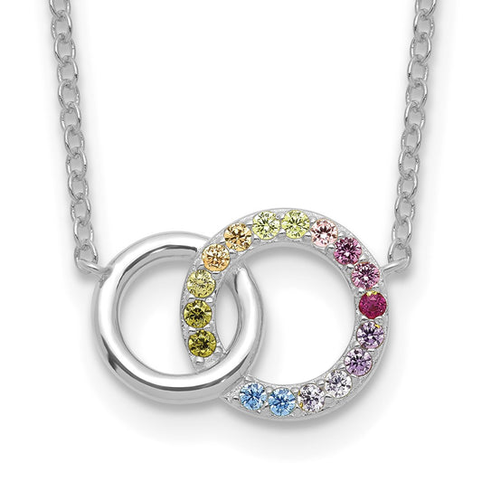 Prizma Sterling Silver Rhodium-plated 16 inch Colorful CZ Intertwined Circle Necklace with 2 inch Extender QG5664-16