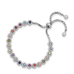 Prizma Sterling Silver Rhodium-plated White and Colorful CZ Adjustable Bolo Bracelet QG5666