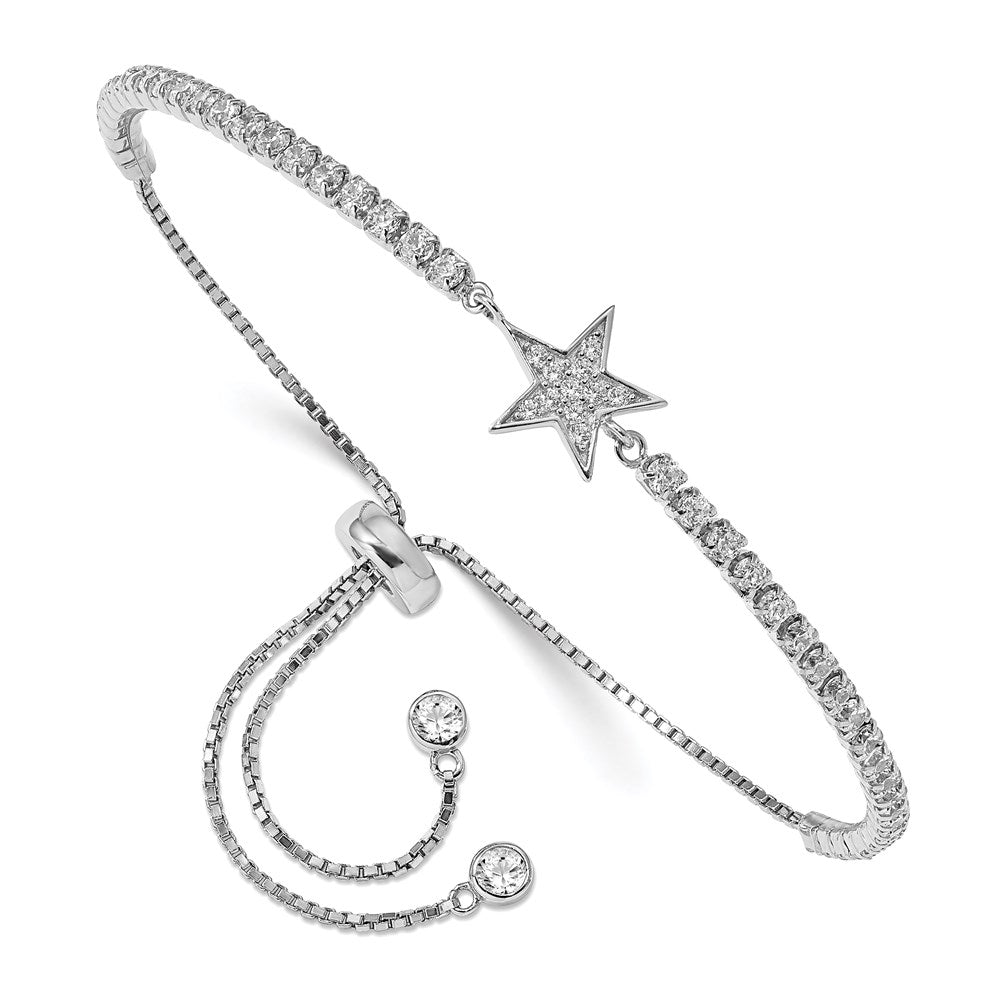 Sterling Silver Rhodium-Plated CZ Star Adjustable Bracelet QG5672