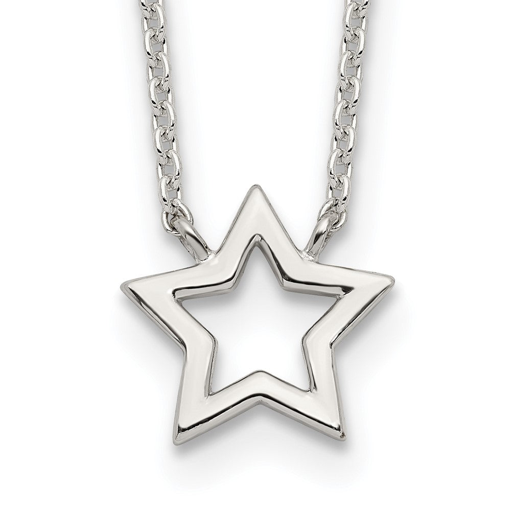 Sterling Silver Cut-Out Star Pendant Necklace QG5673-17.5
