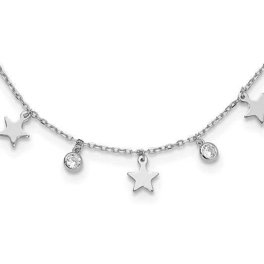 Sterling Silver Rhodium-Plated CZ Star with 2in Ext. Choker QG5675-12.5