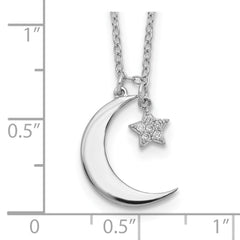 Sterling Silver Rhodium-Plated CZ Star and Moon w/ 2in Ext. Necklace QG5683-16