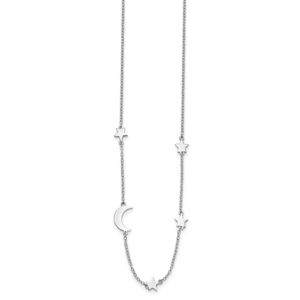 Sterling Silver Rhodium-Plated Stars and Moon w/ 2in Ext. Necklace QG5684-16