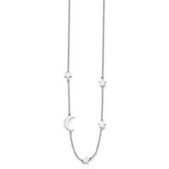 Sterling Silver Rhodium-Plated Stars and Moon w/ 2in Ext. Necklace QG5684-16