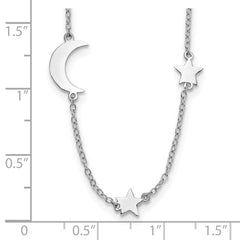 Sterling Silver Rhodium-Plated Stars and Moon w/ 2in Ext. Necklace QG5684-16