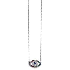 Prizma Sterling Silver Rhodium-plated 16 inch Colorful CZ Evil Eye Necklace with 2 inch Extender QG5703-16
