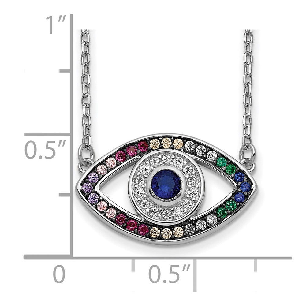 Prizma Sterling Silver Rhodium-plated 16 inch Colorful CZ Evil Eye Necklace with 2 inch Extender QG5703-16