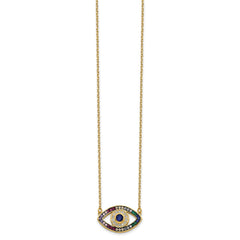 Prizma Sterling Silver Gold-tone 14K Flash Gold-plated 16 inch Colorful CZ Evil Eye Necklace with 2 inch Extender QG5703GP-16