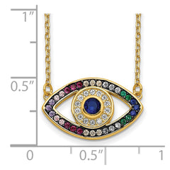 Prizma Sterling Silver Gold-tone 14K Flash Gold-plated 16 inch Colorful CZ Evil Eye Necklace with 2 inch Extender QG5703GP-16