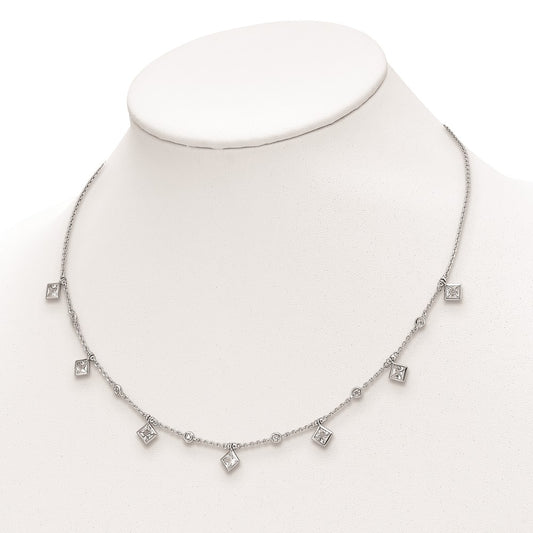 Sterling Shimmer Sterling Silver Rhodium-plated 16 inch 13 Stone 13 Station CZ Necklace with 2 inch extender QG5714-16