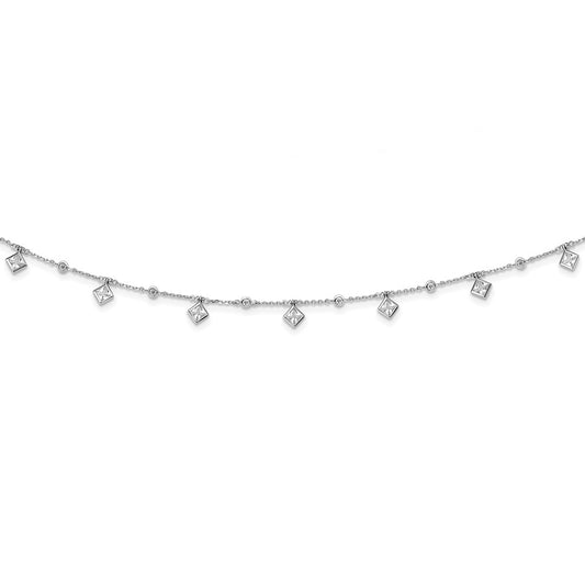 Sterling Shimmer Sterling Silver Rhodium-plated 16 inch 13 Stone 13 Station CZ Necklace with 2 inch extender QG5714-16