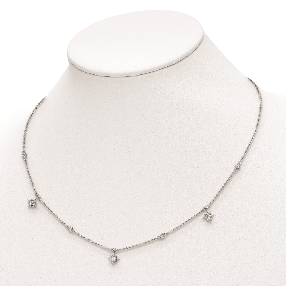 Sterling Shimmer Sterling Silver Rhodium-plated 16 inch 7 Stone 7 Star Stations CZ Necklace with 2 inch extender QG5715-16