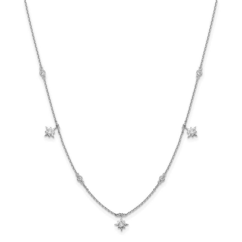 Sterling Shimmer Sterling Silver Rhodium-plated 16 inch 7 Stone 7 Star Stations CZ Necklace with 2 inch extender QG5715-16