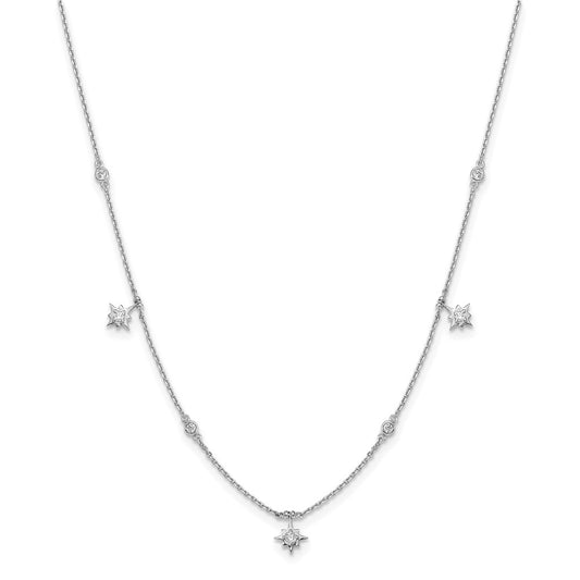 Sterling Shimmer Sterling Silver Rhodium-plated 16 inch 7 Stone 7 Star Stations CZ Necklace with 2 inch extender QG5715-16