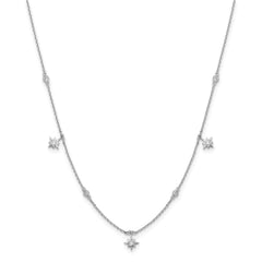Sterling Shimmer Sterling Silver Rhodium-plated 16 inch 7 Stone 7 Star Stations CZ Necklace with 2 inch extender QG5715-16