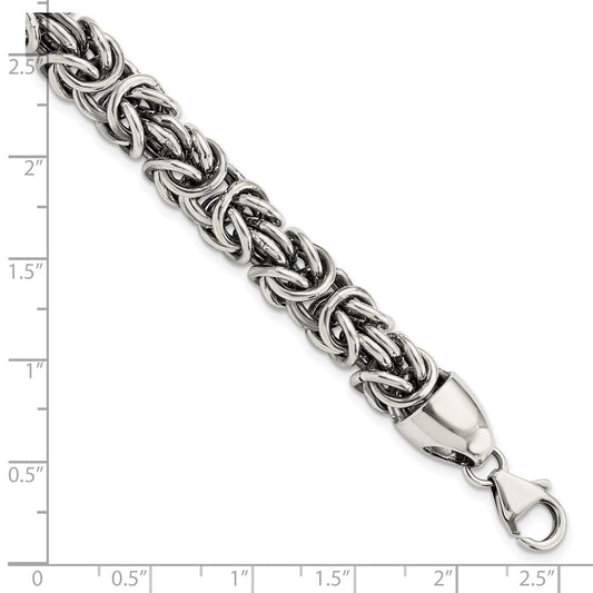 Sterling Silver Polished & Antiqued 8.5in Byzantine Bracelet QG5734-8.5