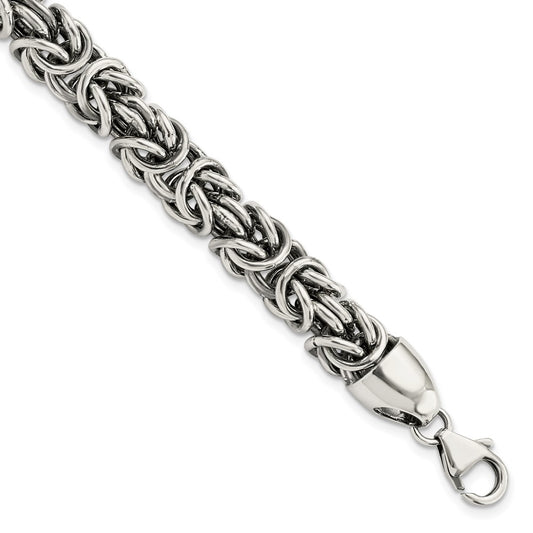 Sterling Silver Polished & Antiqued 8.5in Byzantine Bracelet QG5734-8.5