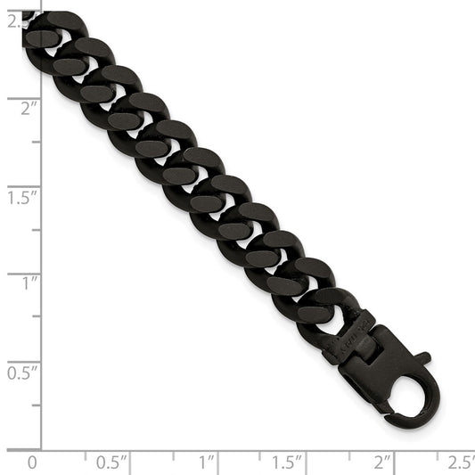 Sterling Silver Mens Matte Finish Black Ruthenium Curb Bracelet QG5735-8.5
