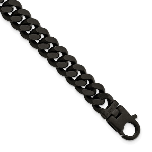 Sterling Silver Mens Matte Finish Black Ruthenium Curb Bracelet QG5735-8.5