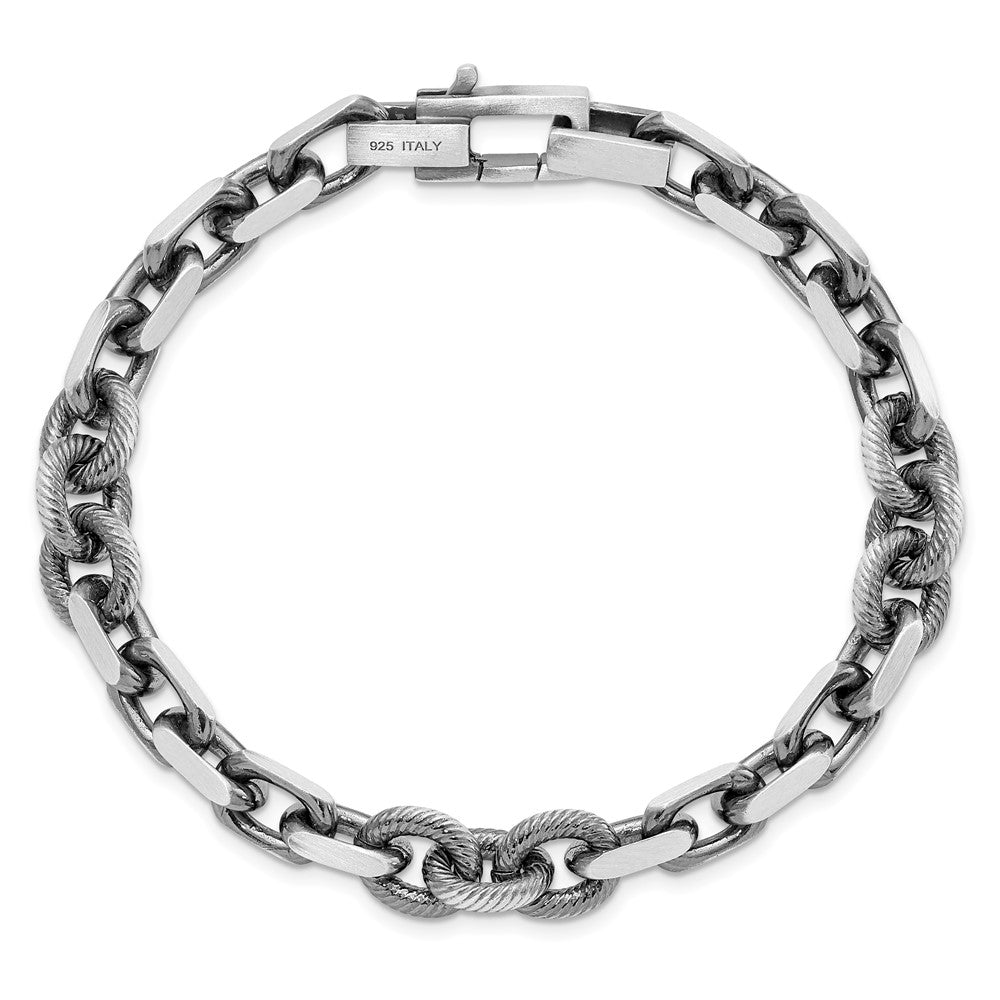 Sterling Silver Mens Antiqued Brushed Cable/Twisted Rolo Bracelet QG5736-8.5