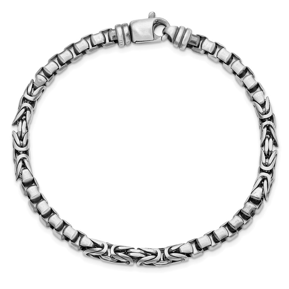 Sterling Silver Mens Antiqued Brush Byzantine/Box Link Bracelet QG5737-8.5
