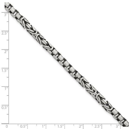 Sterling Silver Mens Antiqued Brush Byzantine/Box Link Bracelet QG5737-8.5