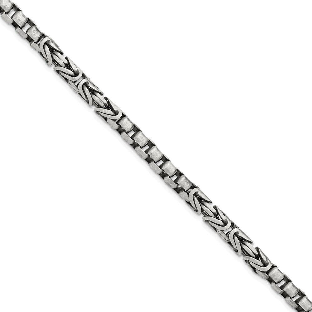 Sterling Silver Mens Antiqued Brush Byzantine/Box Link Bracelet QG5737-8.5