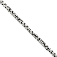Sterling Silver Mens Antiqued Brush Byzantine/Box Link Bracelet QG5737-8.5